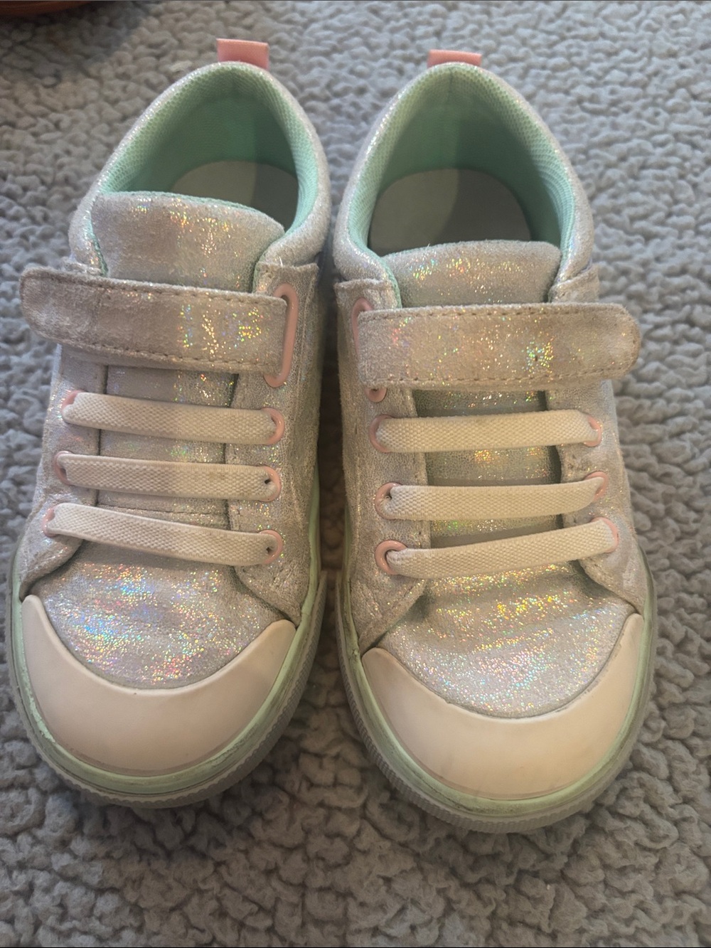 See Kai Run Glitter Sneakers in Iridescent White with Mint Accents